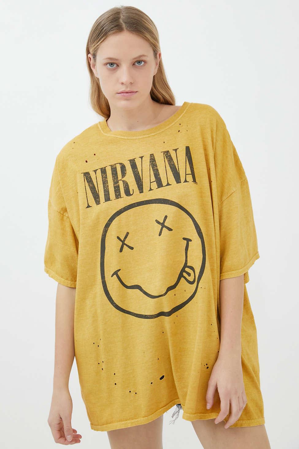Urban Outfitters Nirvana Destroyed T-shirt Dress in Yellow | Lyst
