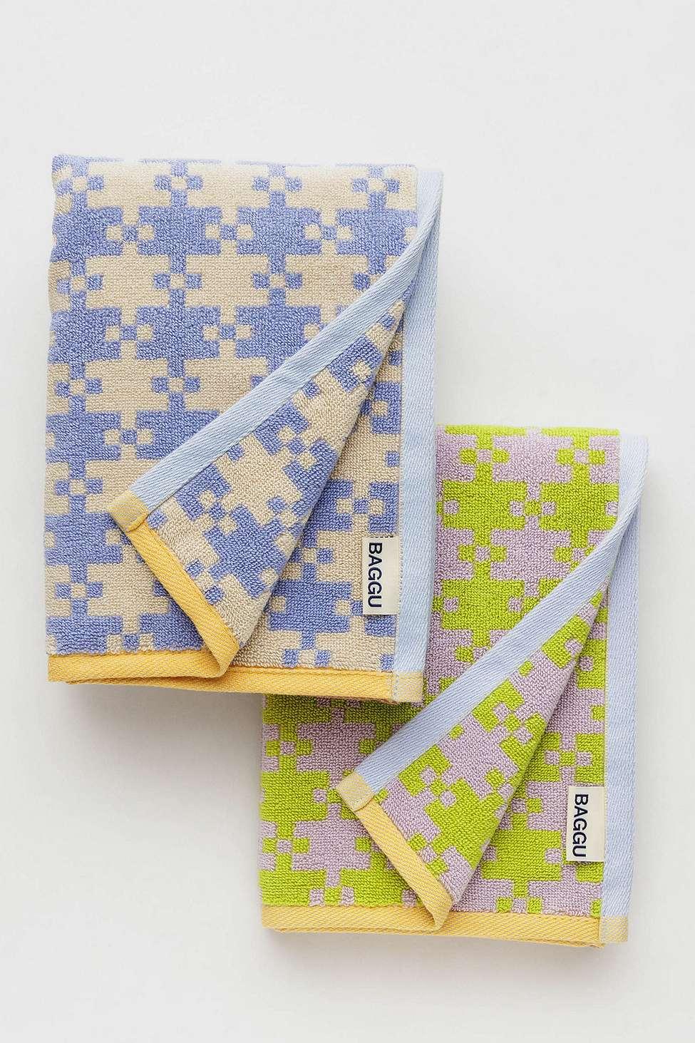 BAGGU Pastel Pixel Gingham Hand Towels 2pack in Grey Lyst UK