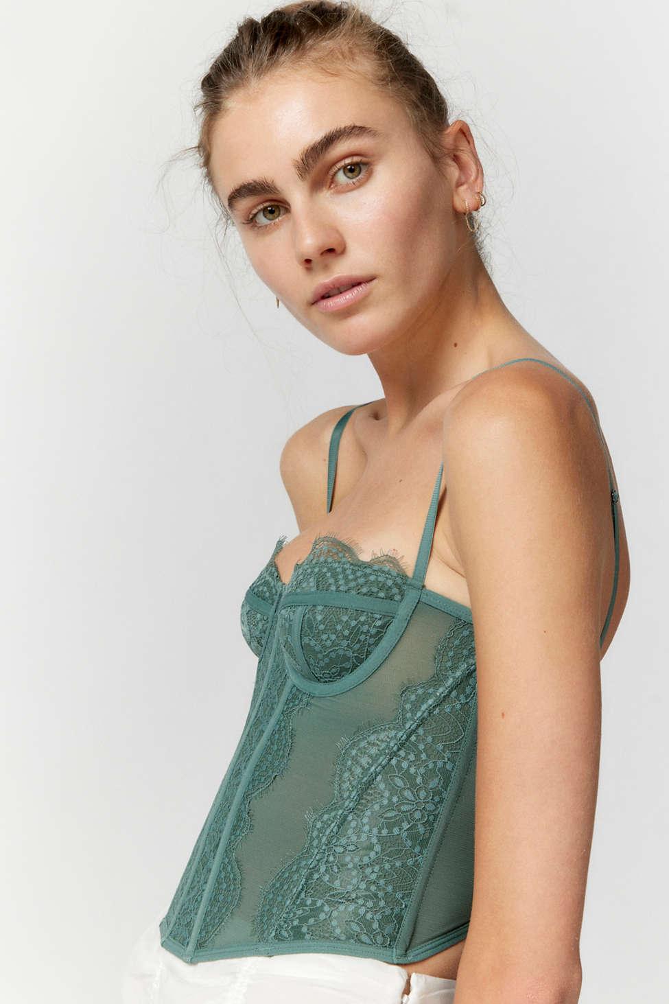 Out From Under Modern Love Lace Corset In Olive Green At Urban
