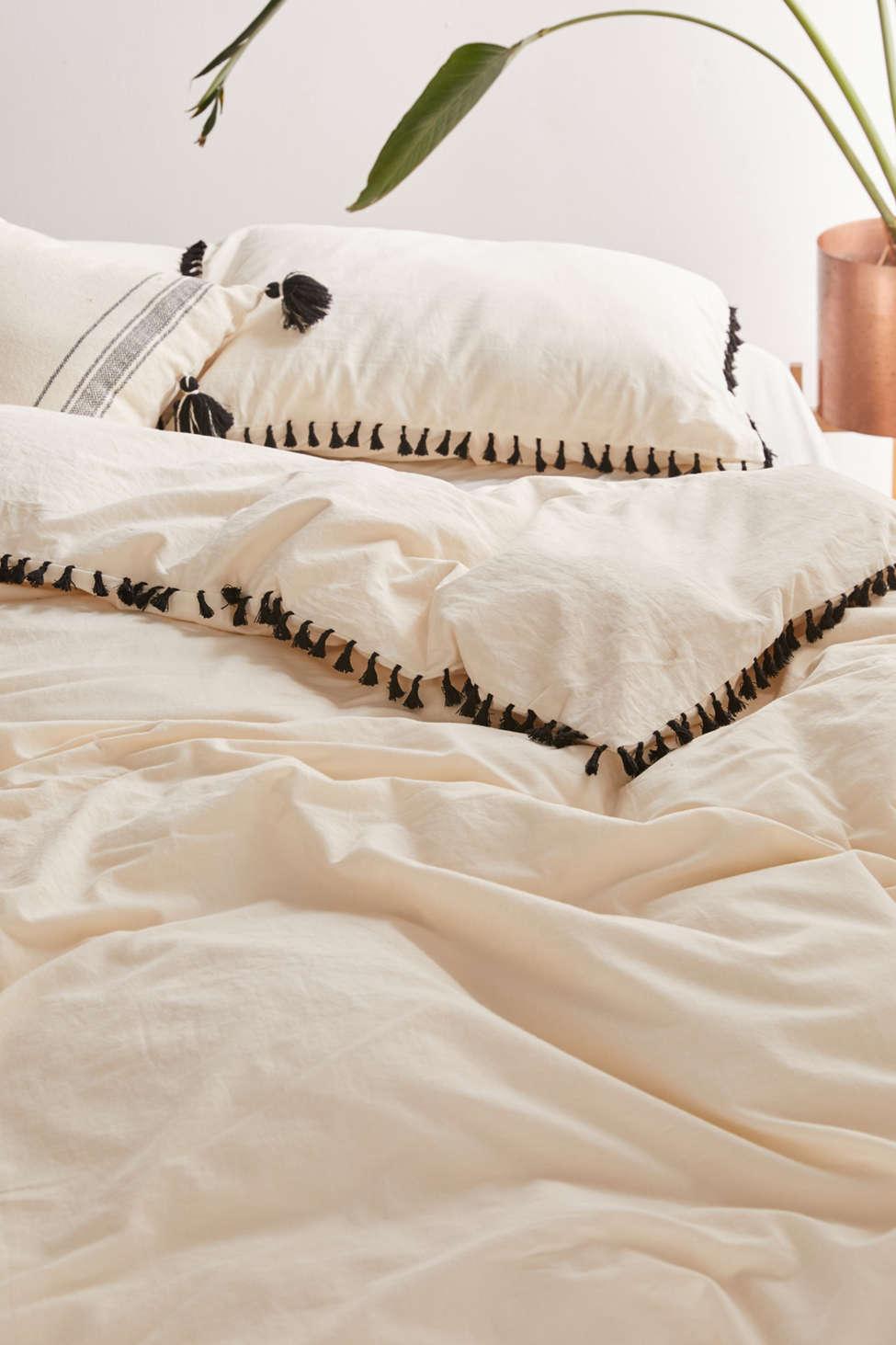 Urban Outfitters Washed Cotton Tassel Duvet Cover In White For Men