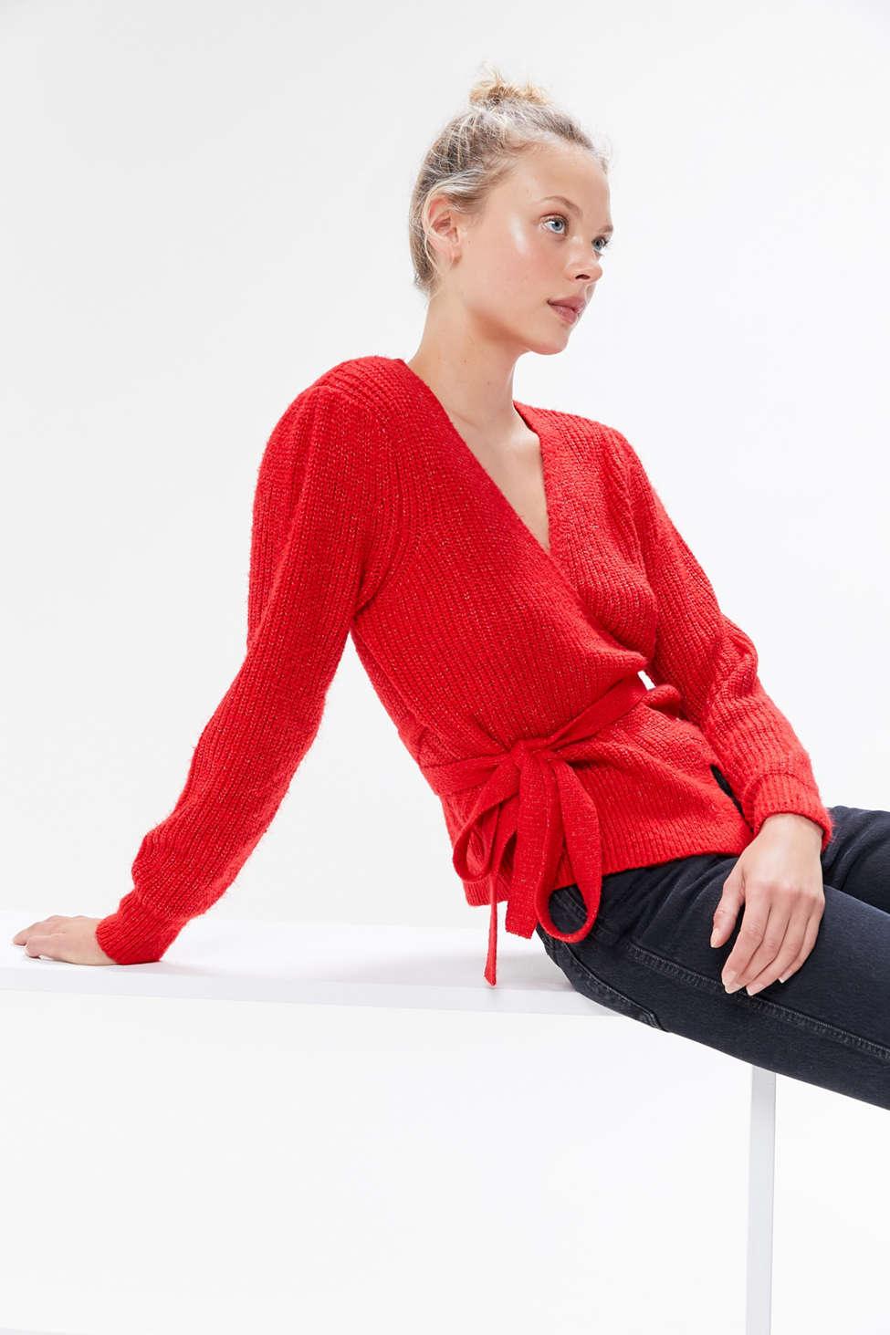 red wrap cardigan