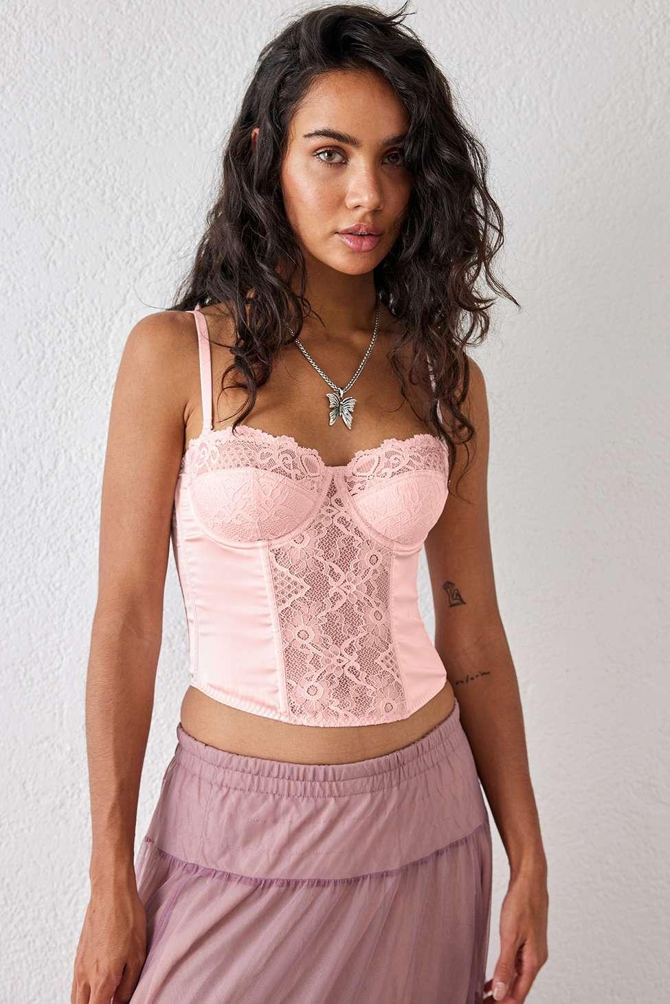 Urban Outfitters Uo Ava Satin Lace & Corset Top in Red Lyst UK