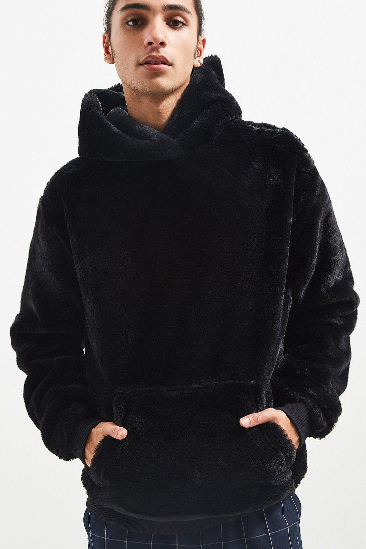 Black fur hoodie best sale