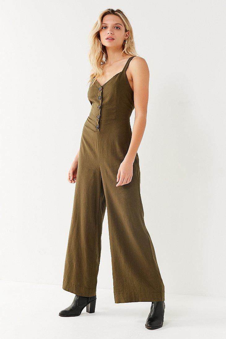 Lyst - Urban Outfitters Uo Ashley Button-down Tie-back Jumpsuit in Green
