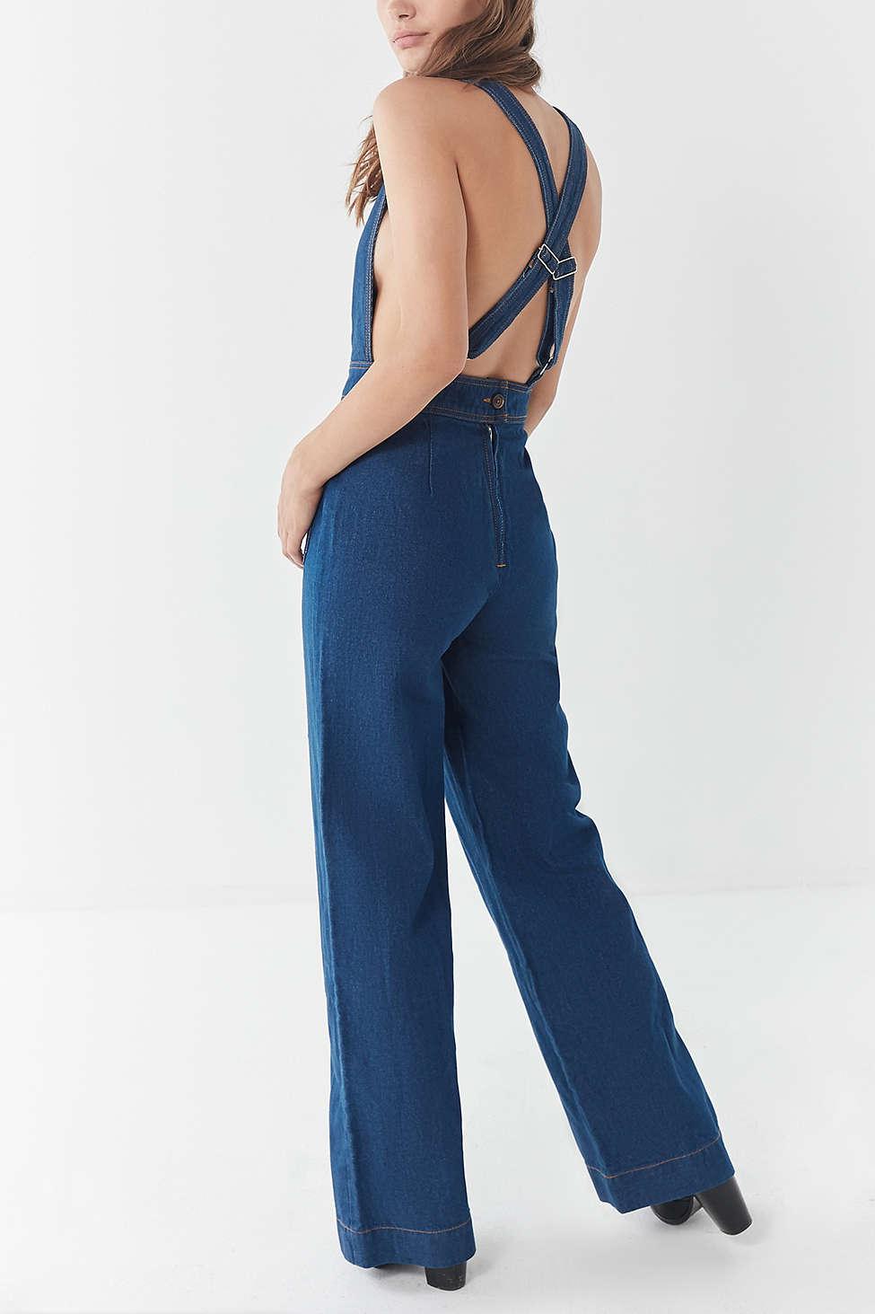 Urban Outfitters Uo Eleanor Plunging Denim Jumpsuit in Blue - Lyst