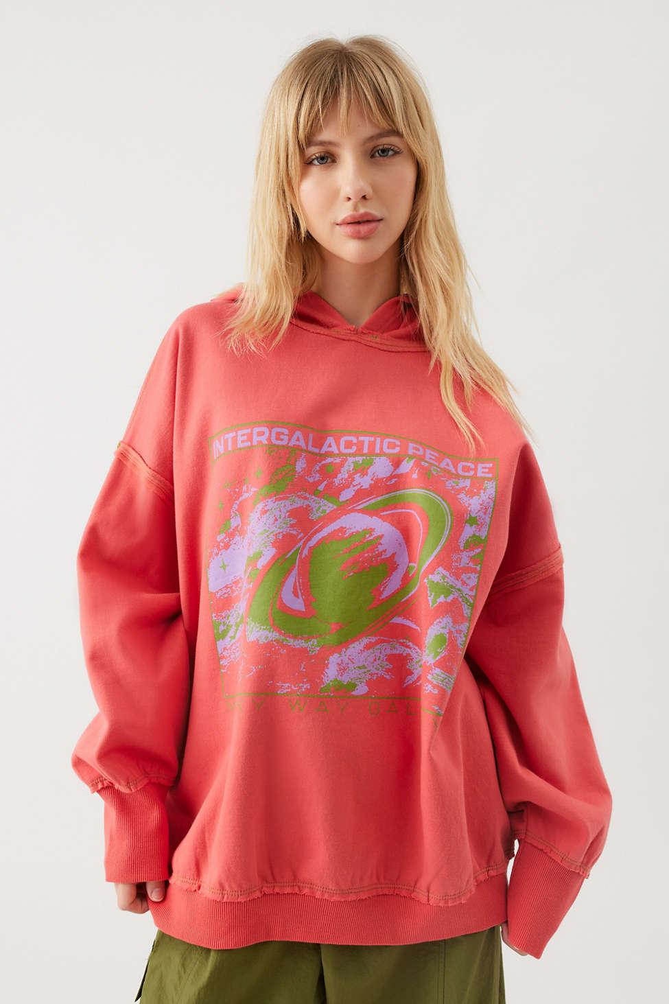 Urban Outfitters Uo Nate Saturn Oversized Hoodie Sweatshirt in Red | Lyst