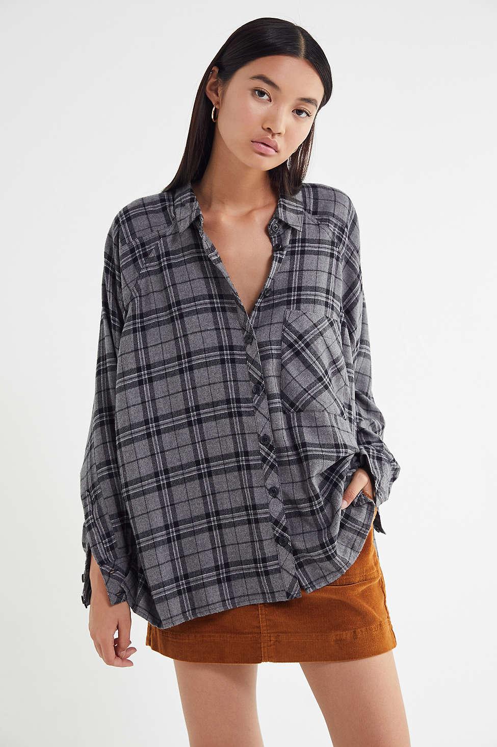 Urban Outfitters Uo Brendan Drapey Flannel Button-down Shirt in Gray | Lyst