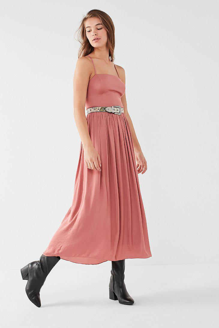 Urban Outfitters Uo Morning Light Satin Midi Dress In Pink Lyst