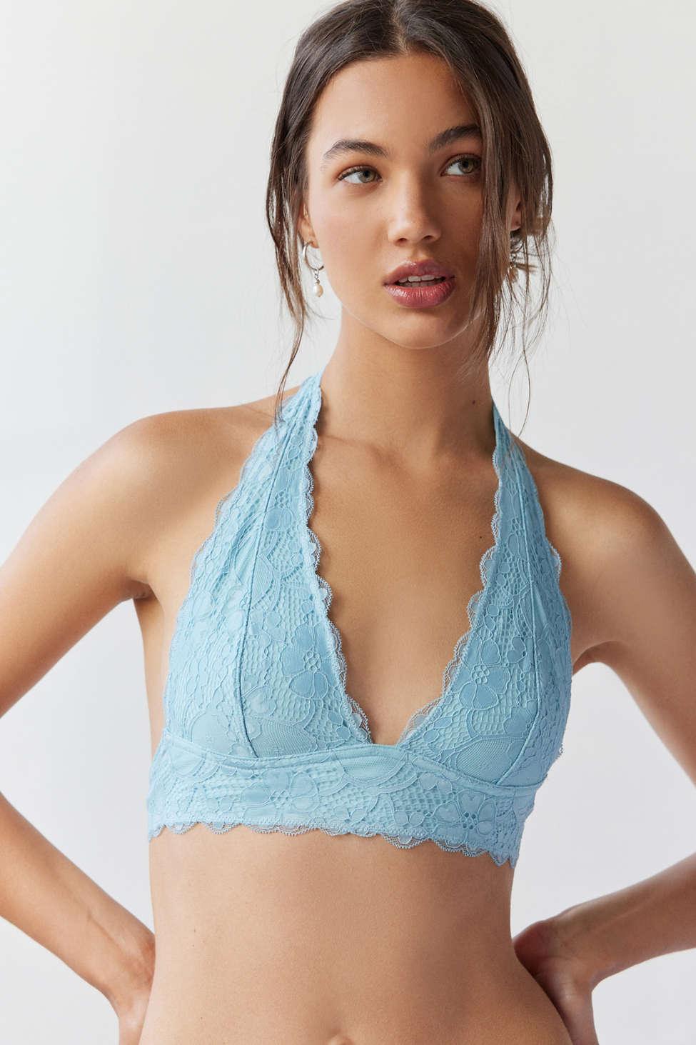 Out From Under Cutie Lace Halter Bra In Sky,at Urban Outfitters in Blue