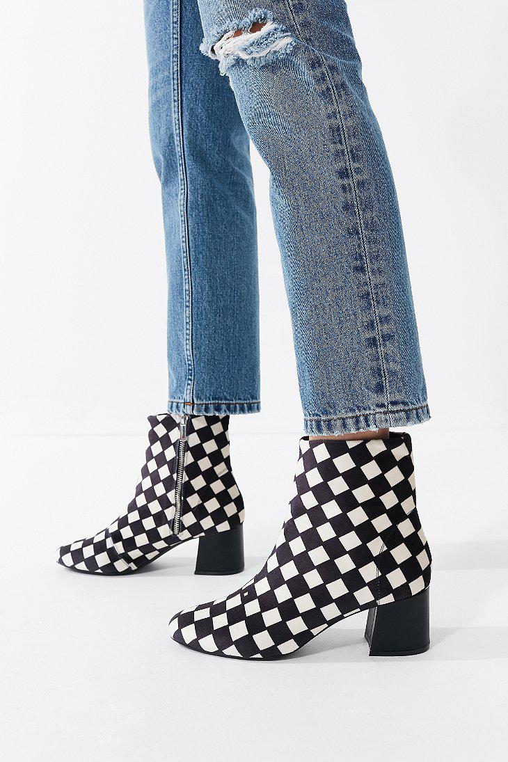 Urban Outfitters Mel Velvet Checkerboard Ankle Boot in Black | Lyst