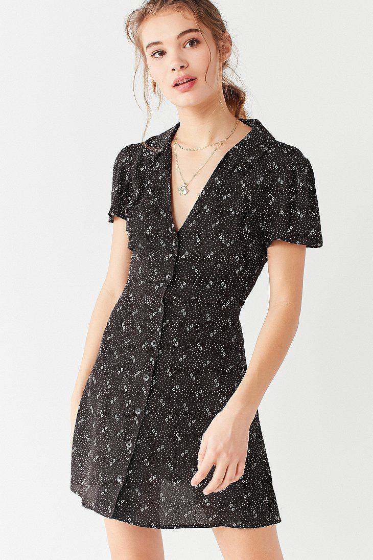 Urban Outfitters Uo Mallory Button-down Mini Fit + Flare Dress in Black ...