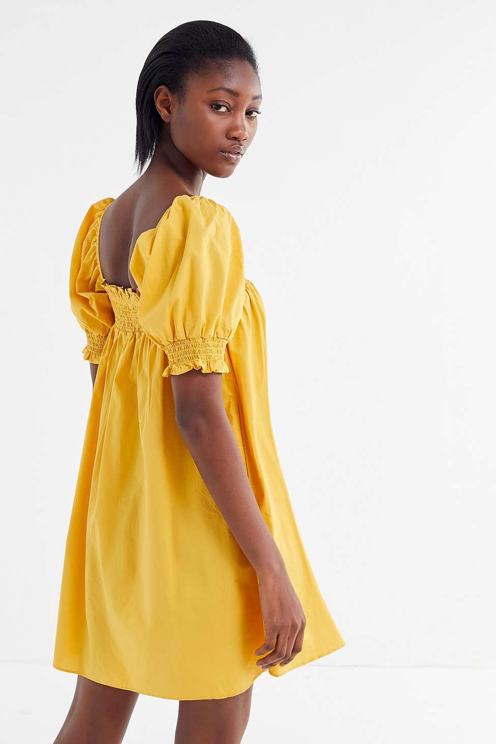 Urban Outfitters Uo Puff Sleeve Babydoll Dress in Yellow | Lyst