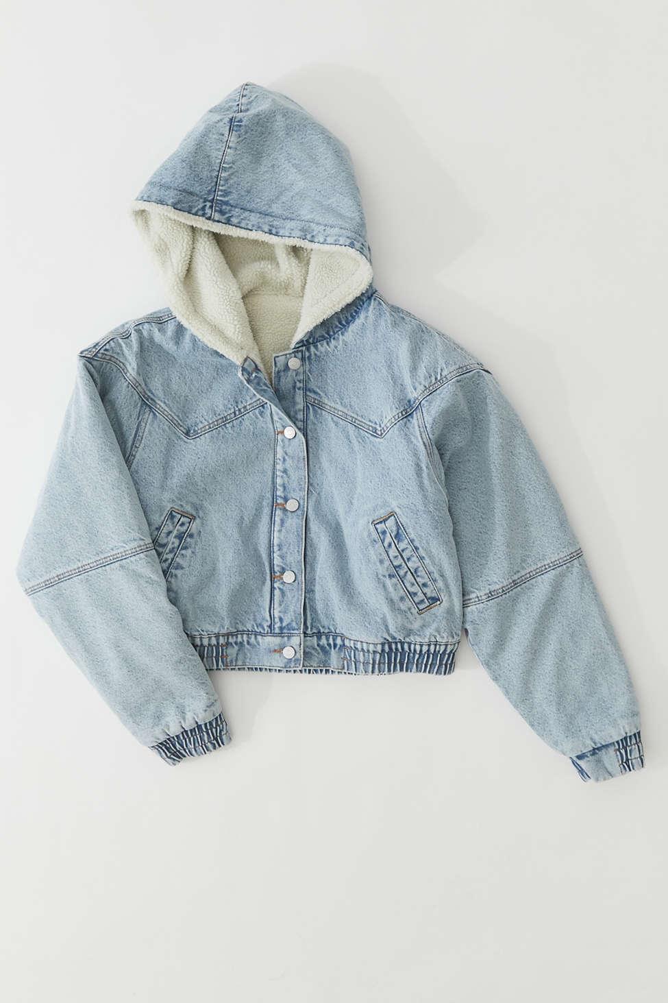 Denim Hooded Bomber Jacket Online Shop 
