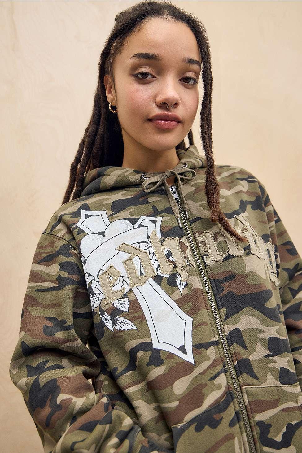 Ed Hardy Uo Exclusive Camo Cross Hoodie in Brown | Lyst UK