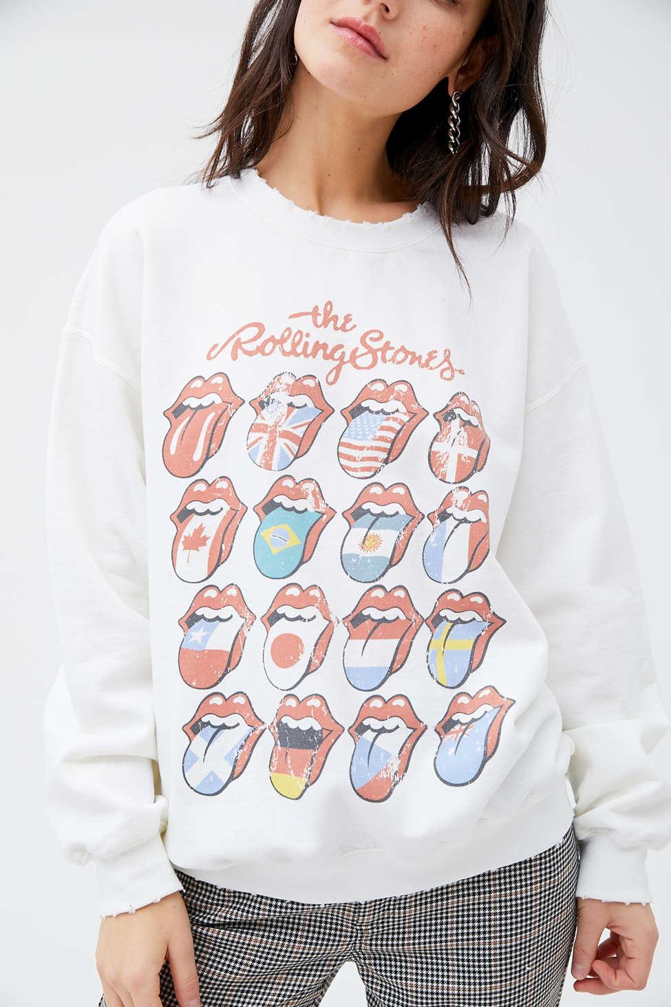 Outfitters The Rolling Lips Distressed Sweatshirt in White | Lyst