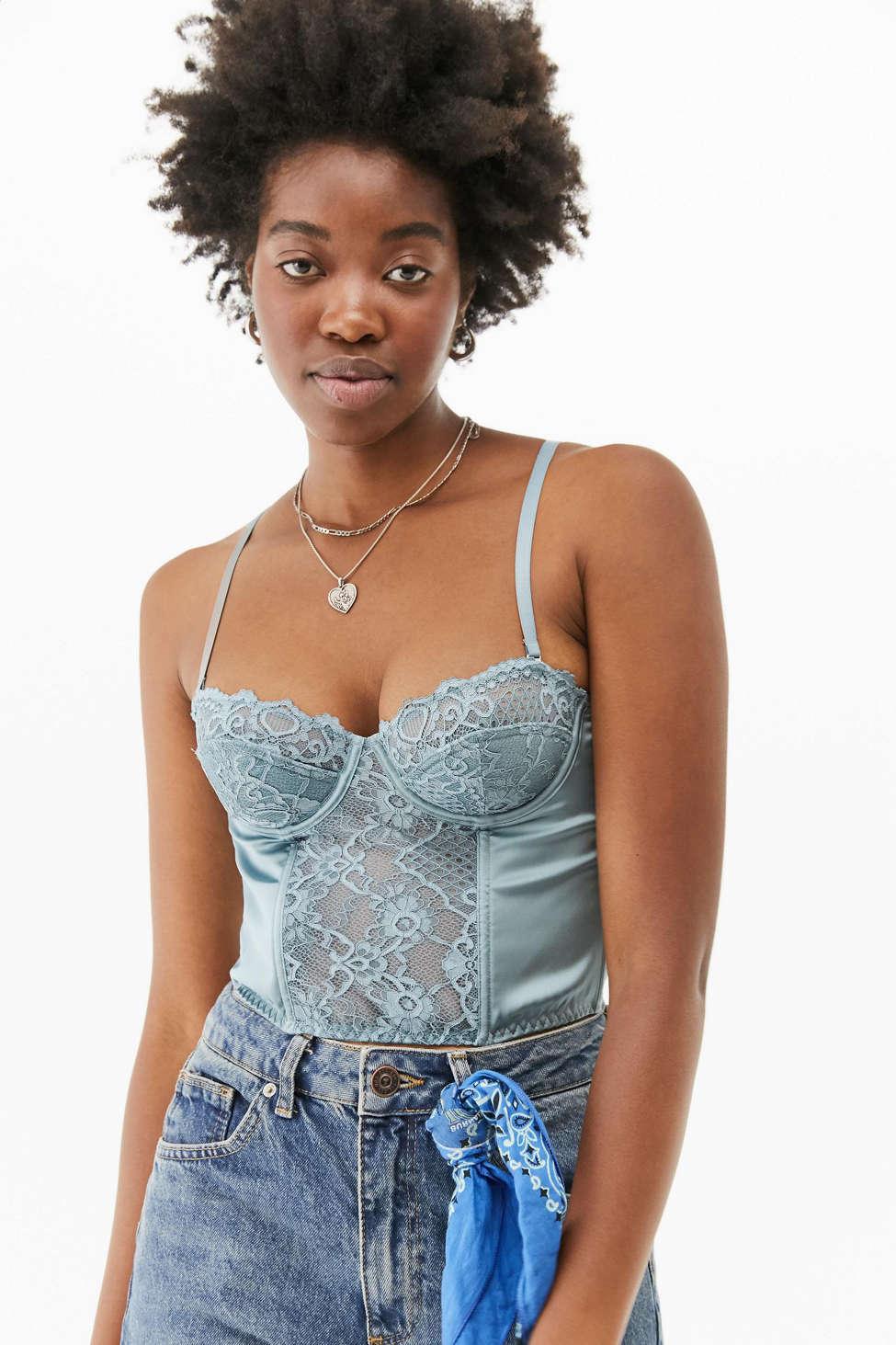 Urban Outfitters Uo Ava Lace & Satin Corset Top in Blue | Lyst