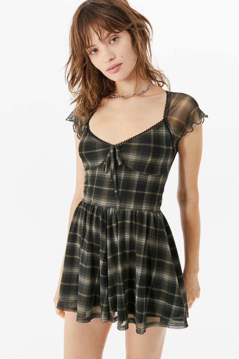 Urban Outfitters Uo Milly Plaid Mesh Romper in Black | Lyst Canada