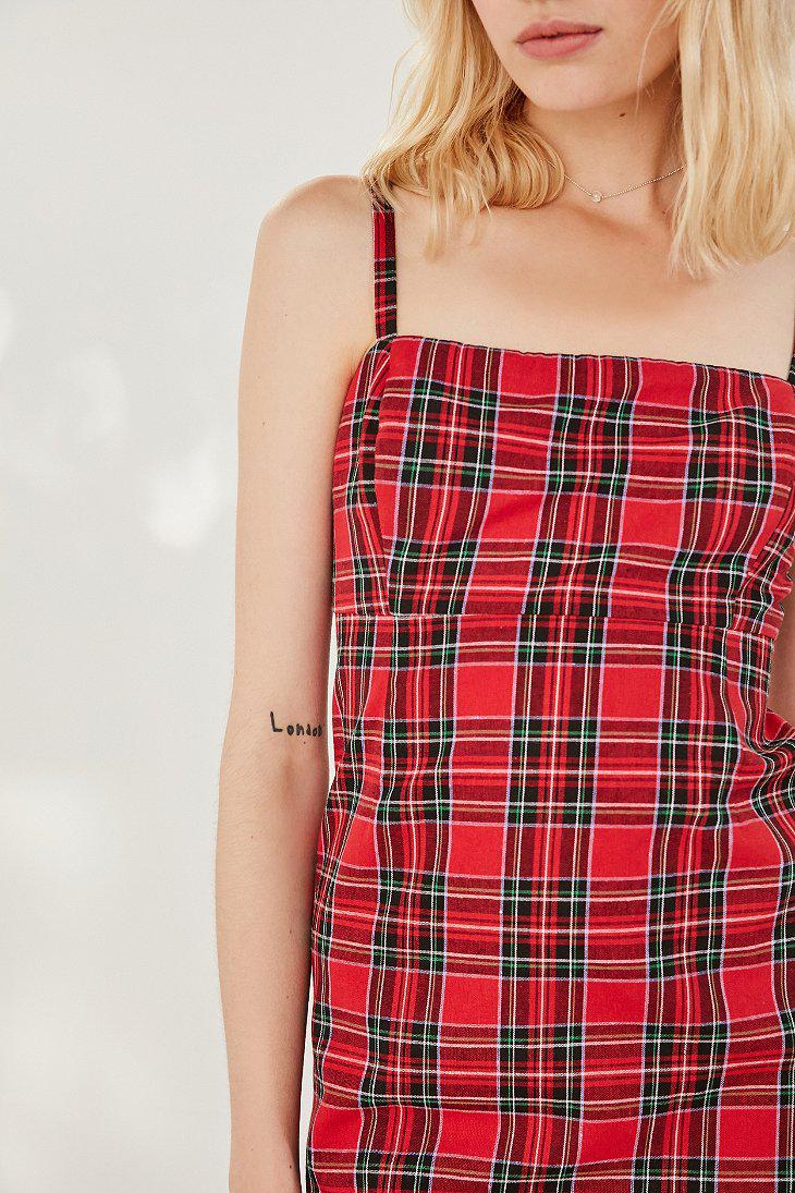 Lyst - Urban Outfitters Uo Straight-neck Plaid Mini Dress in Red