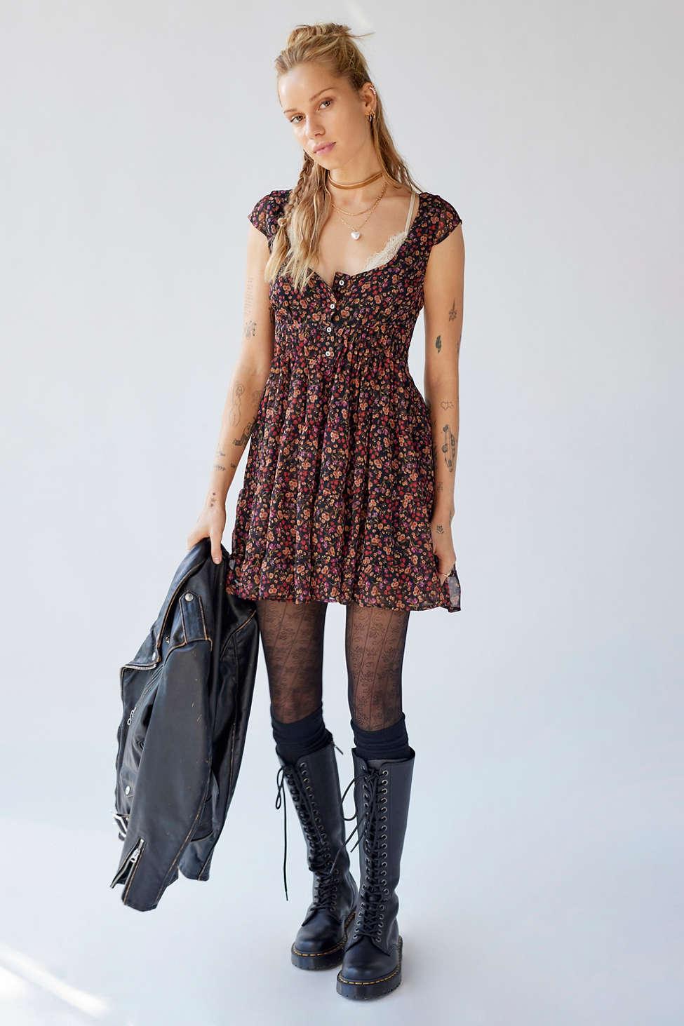 Urban Outfitters Uo Justine Printed Lace-up Mini Dress | Lyst