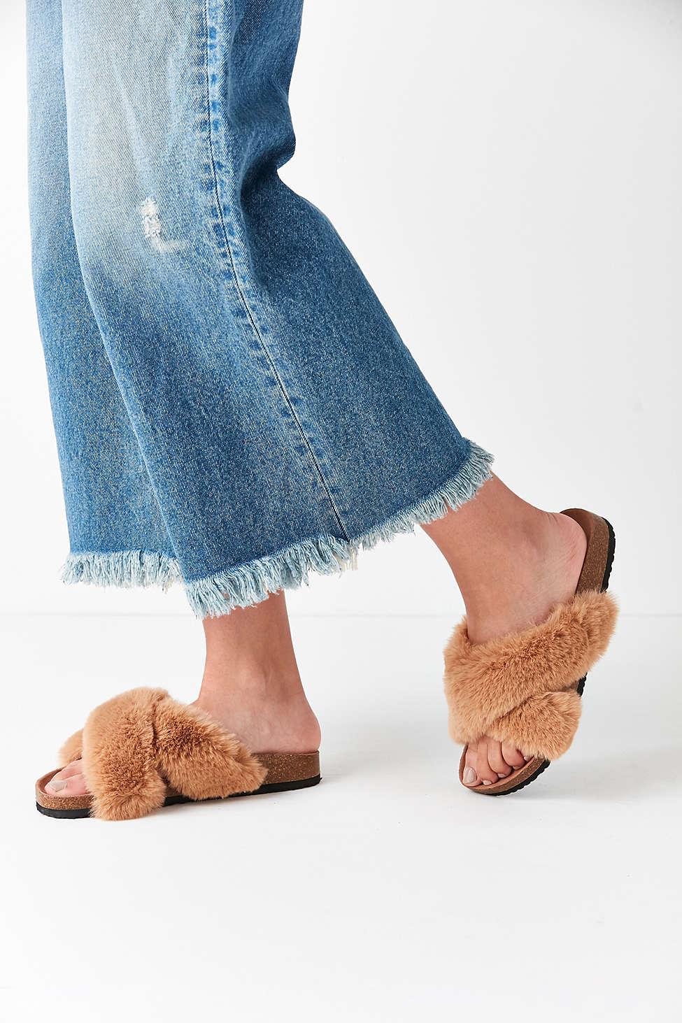 Urban Outfitters Crossed Faux Fur Slide in Brown Lyst