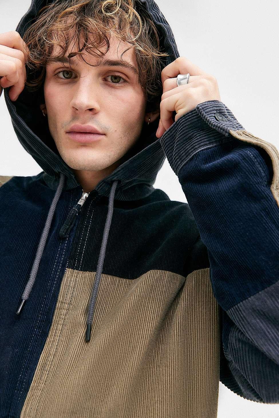 BDG Rex Patchwork Corduroy Hoodie M At Urban Outfitters in Blue