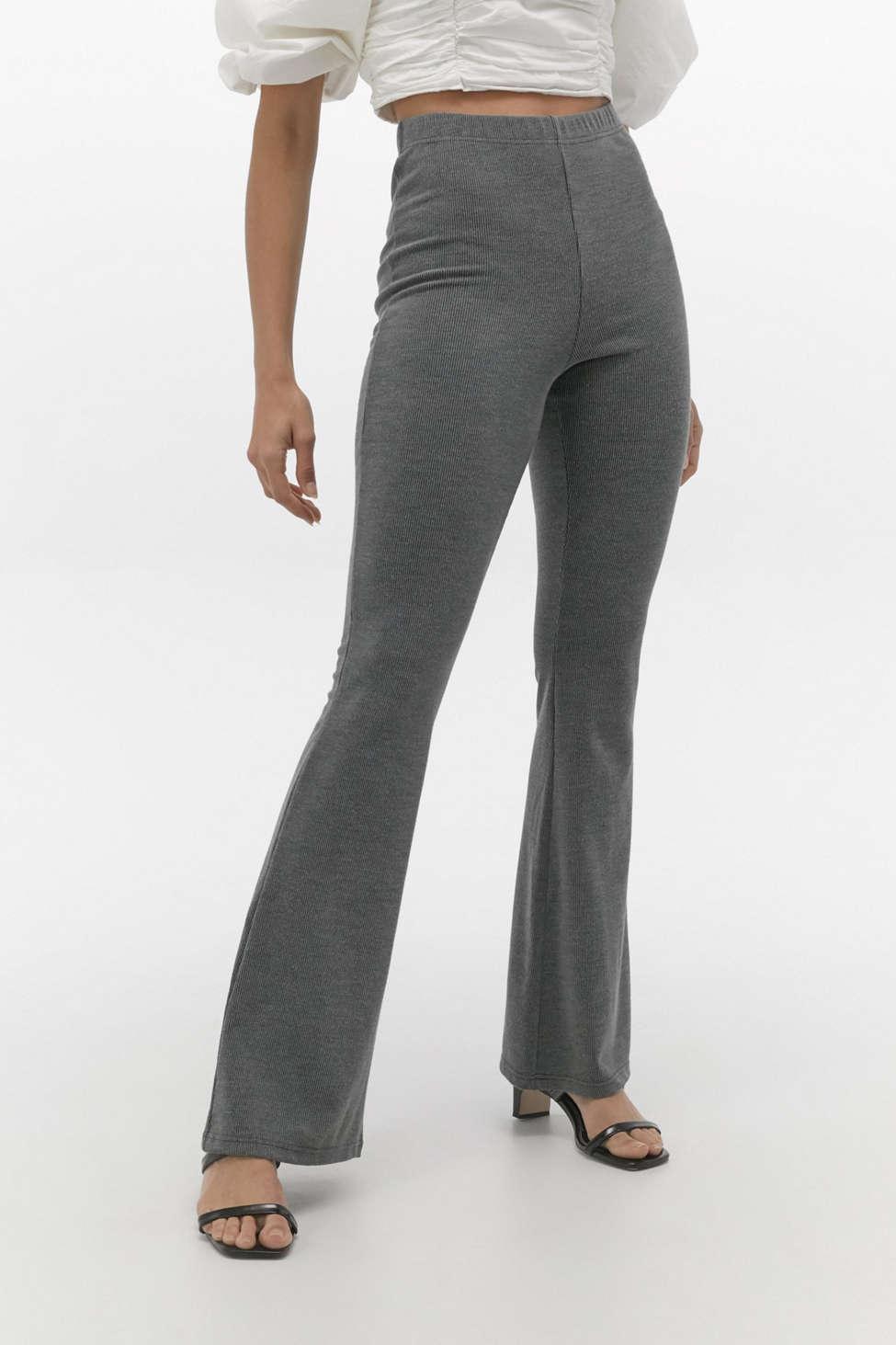 Urban Outfitters Uo Cozy Charcoal Ribbed Flare Pant in Gray