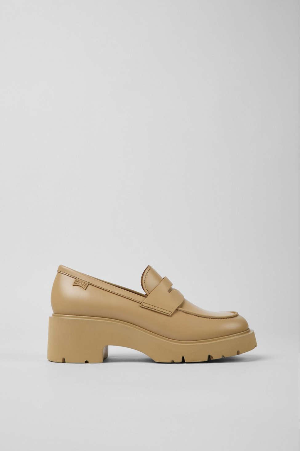 Camper Milah Leather Heeled Loafer Shoes in Green | Lyst