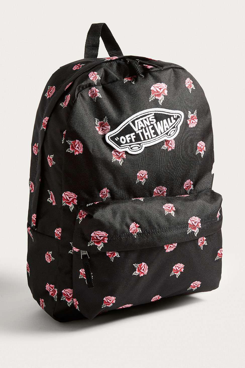 vans black backpack with roses