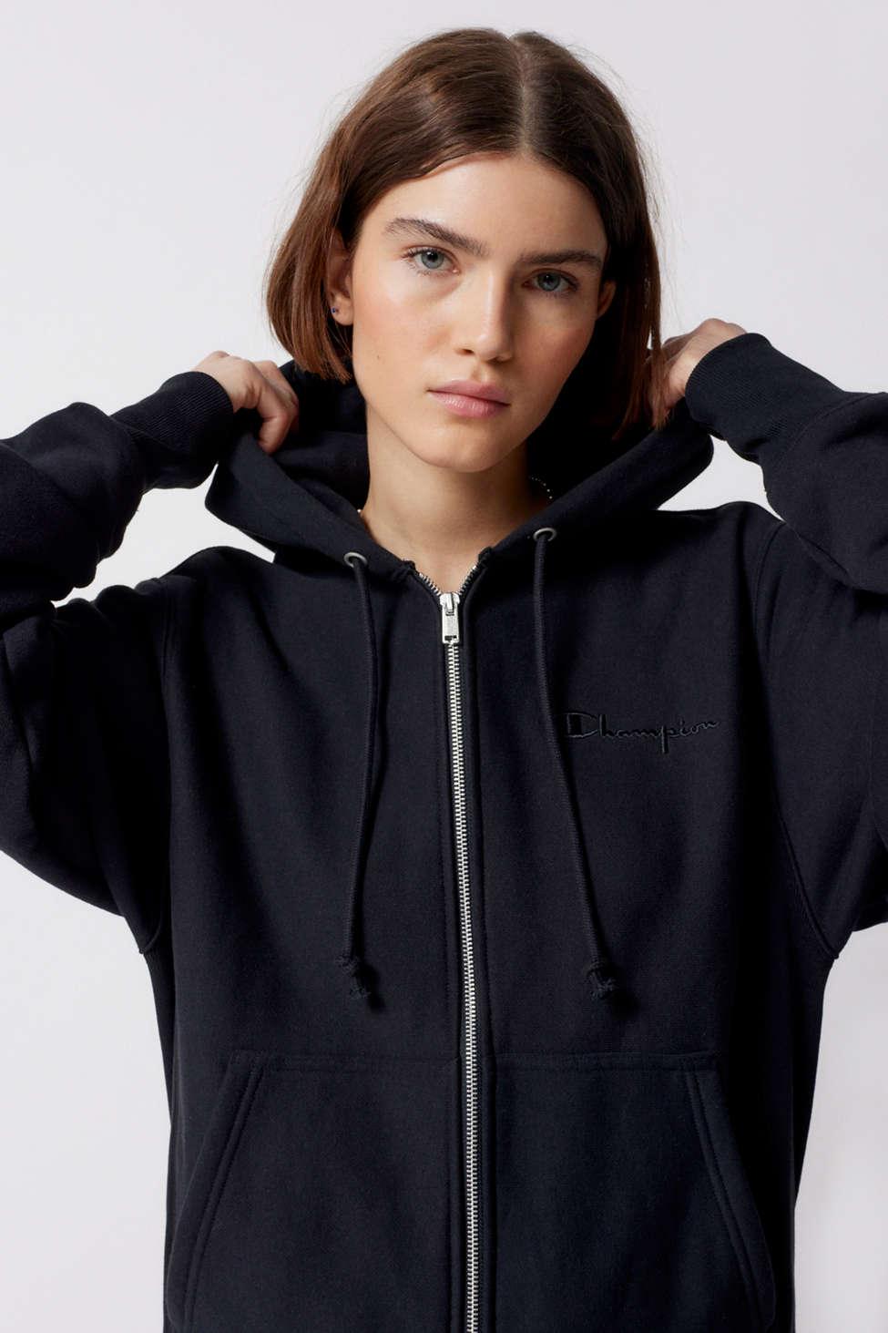 Champion Uo Exclusive Reverse Weave Full Zip Hoodie Sweatshirt In Black At  Urban Outfitters | Lyst