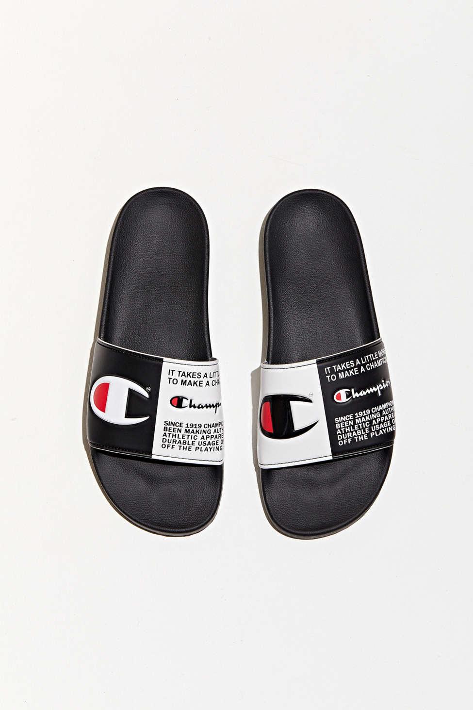 champion ipo black & white slide sandals