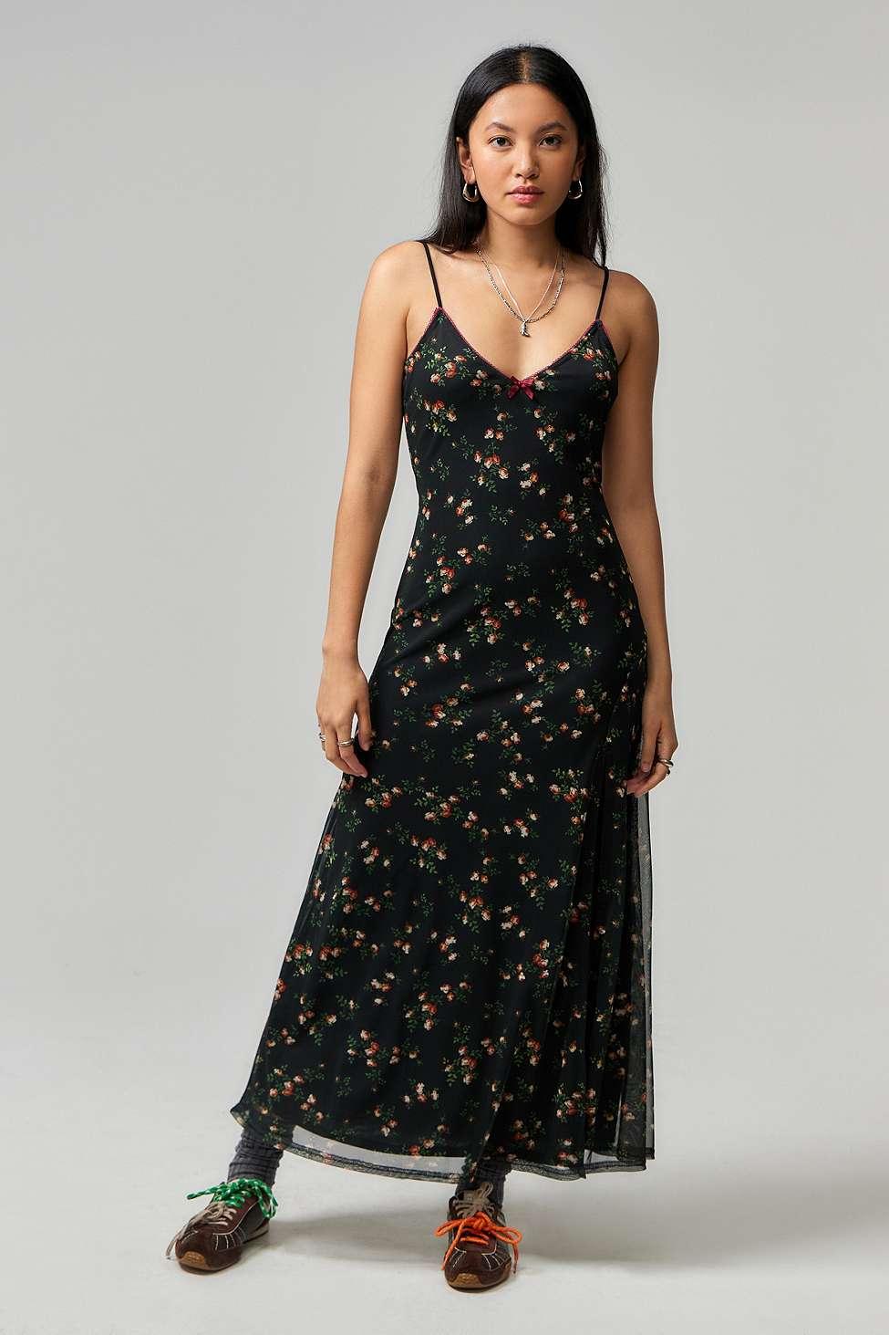 Urban Outfitters Uo Floral Mesh Maxi Dress in Black Lyst UK