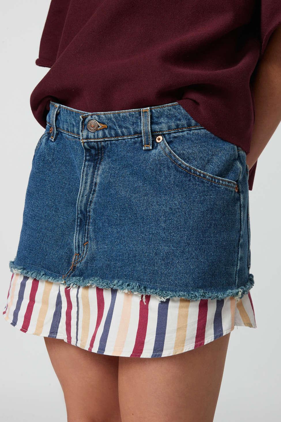 Urban Renewal Remade Denim & Stripe Mini Skirt In Assorted,at Urban  Outfitters