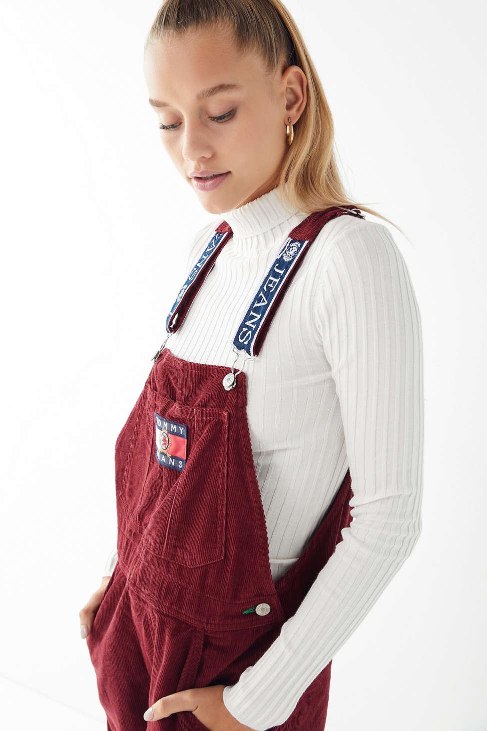 Tommy Hilfiger Denim Crest Collection Corduroy Dungarees in Red - Lyst