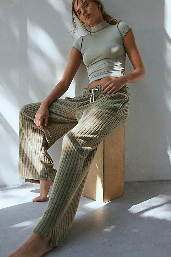 Out From Under Brushed Ribbed Wide Leg Sweatpants in Green