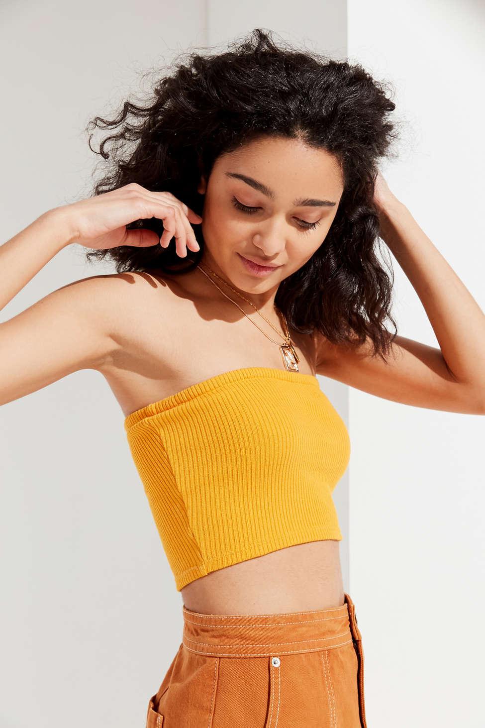 Urban Outfitters Uo Hallie Ribbed Knit Cropped Tube Top in Yellow | Lyst