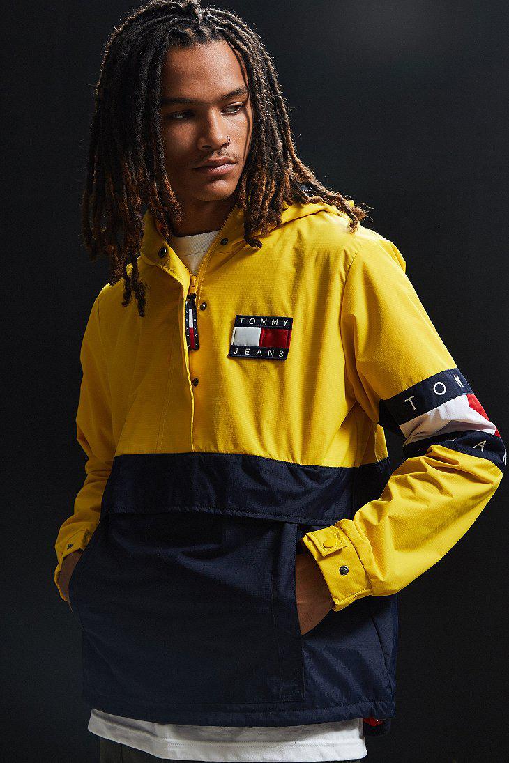 Tommy Hilfiger Synthetic Tommy Hilfiger Colorblocked Pullover Windbreaker  Jacket in Yellow for Men - Lyst