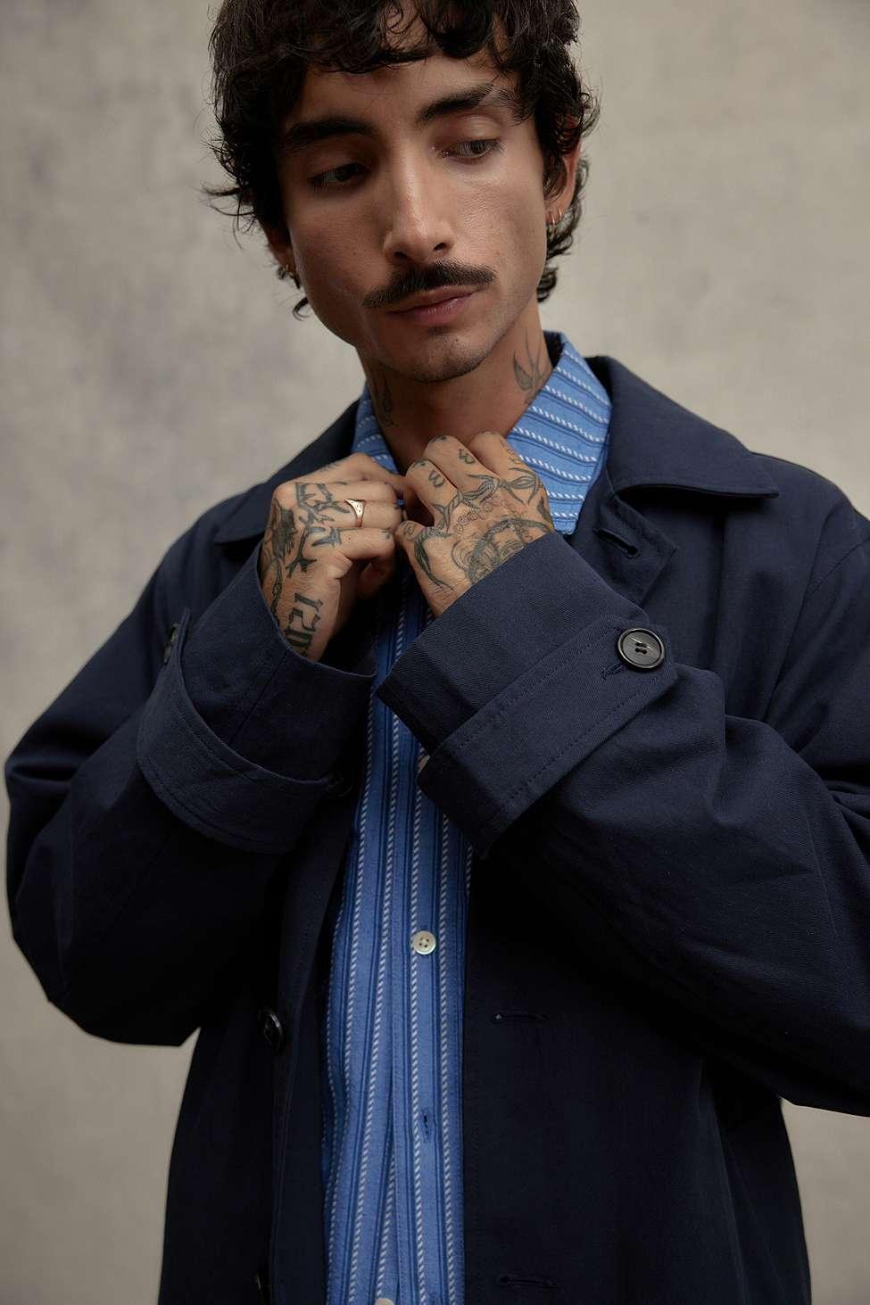 Urban Outfitters Loom Navy Mac Trench Coat Jacket in Blue for Men