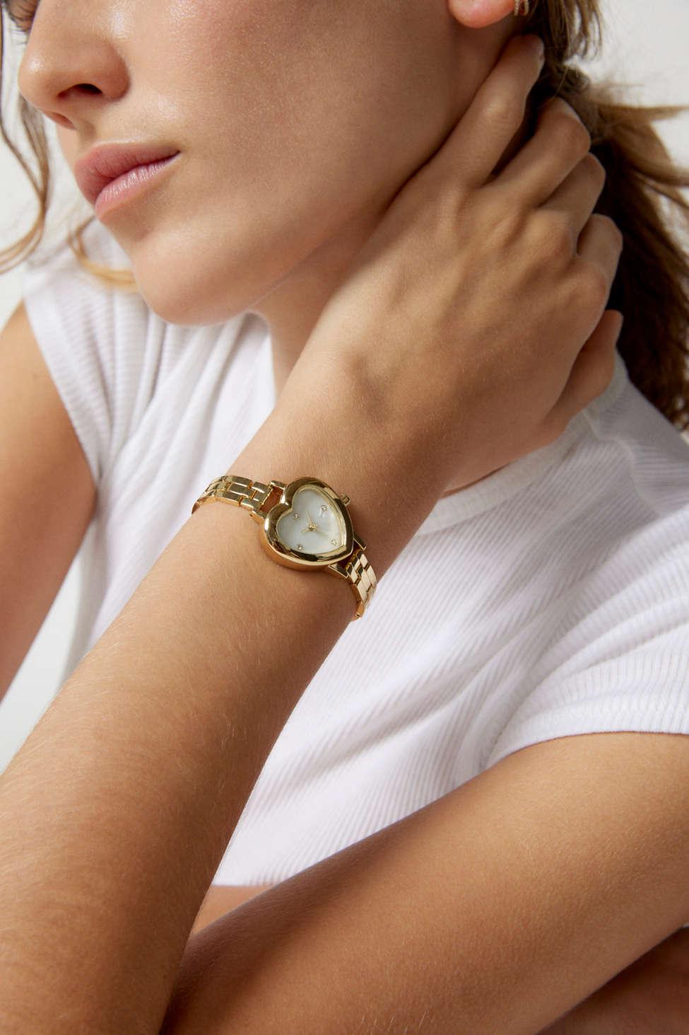 Urban Outfitters Heart Linked Watch In Gold,at in Brown | Lyst
