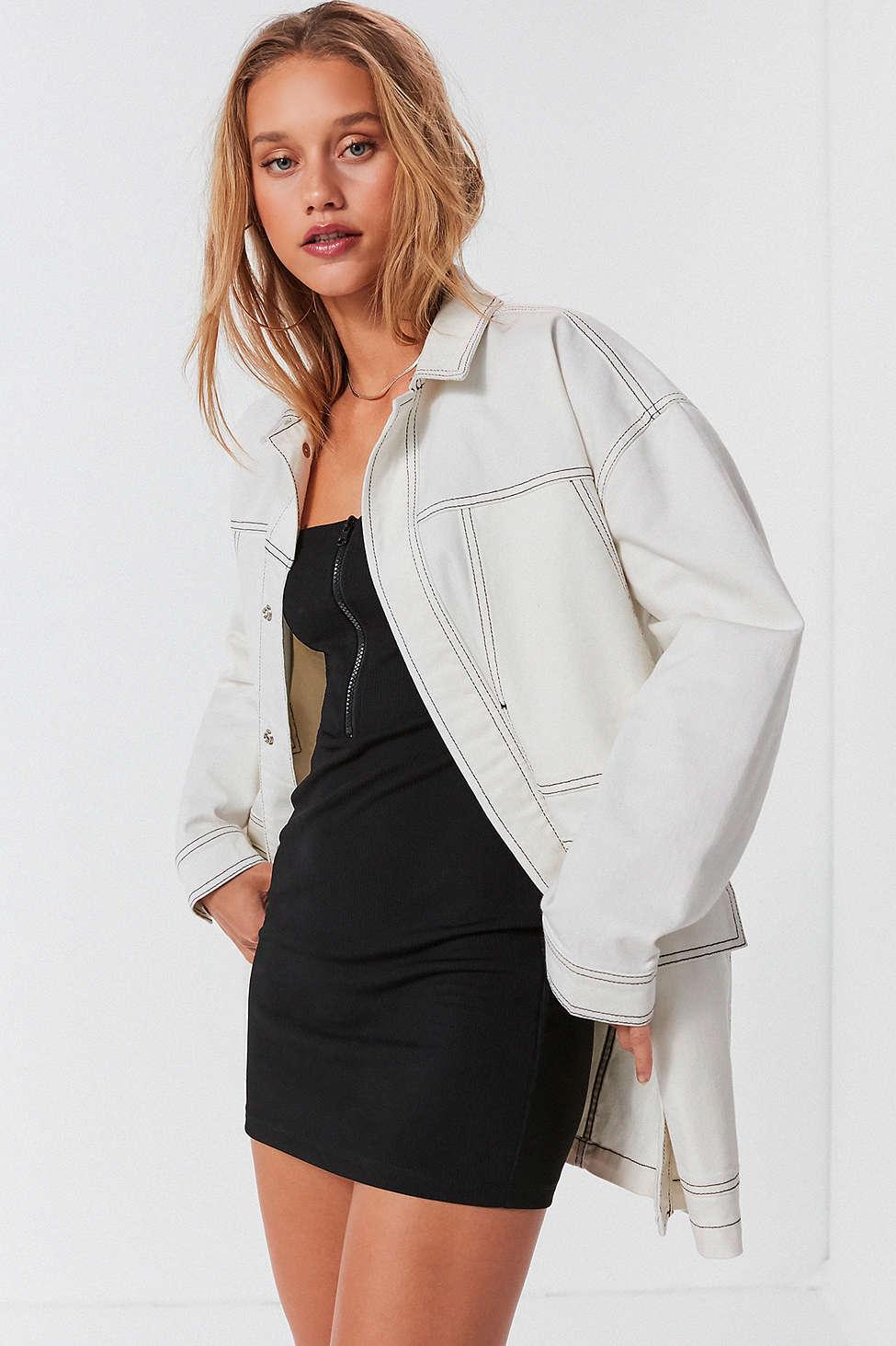 contrast stitch work jacket