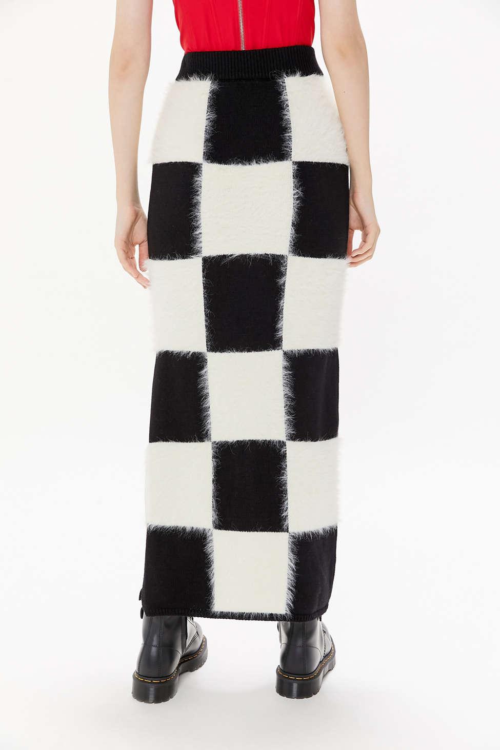Urban Outfitters Uo Snyder Checkered Knit Maxi Skirt in Black | Lyst