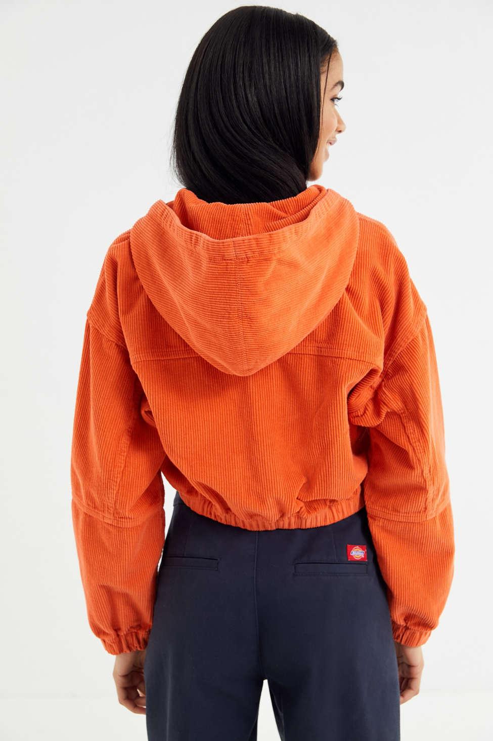 Urban Outfitters Uo Corduroy Hooded Cropped Orange Jacket | Lyst