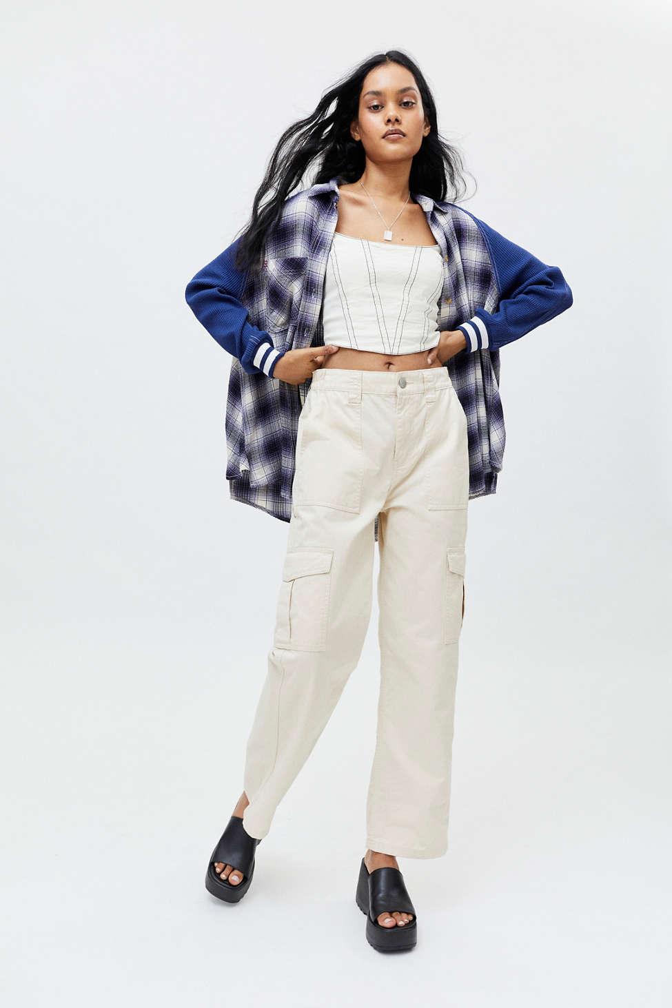 BDG Keanu Varsity Flannel Shirt in Blue 