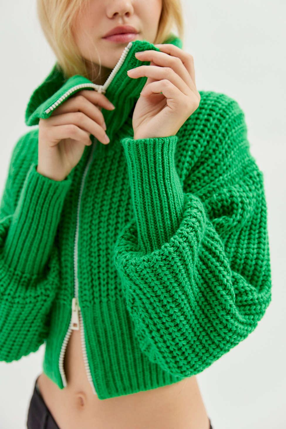 Green zip up cardigan new arrivals