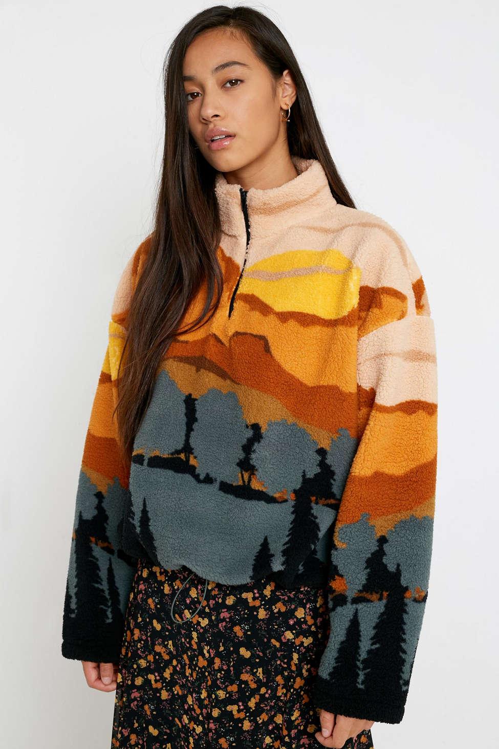 Urban Outfitters Uo Mountain Print Fleece Track Top in Orange | Lyst