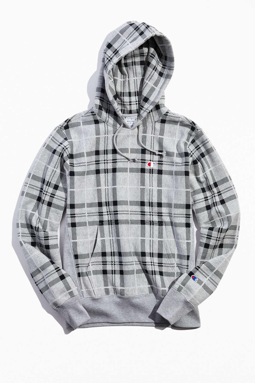 Champion Champion Uo Exclusive Plaid Reverse Weave Hoodie Sweatshirt in  Gray for Men | Lyst