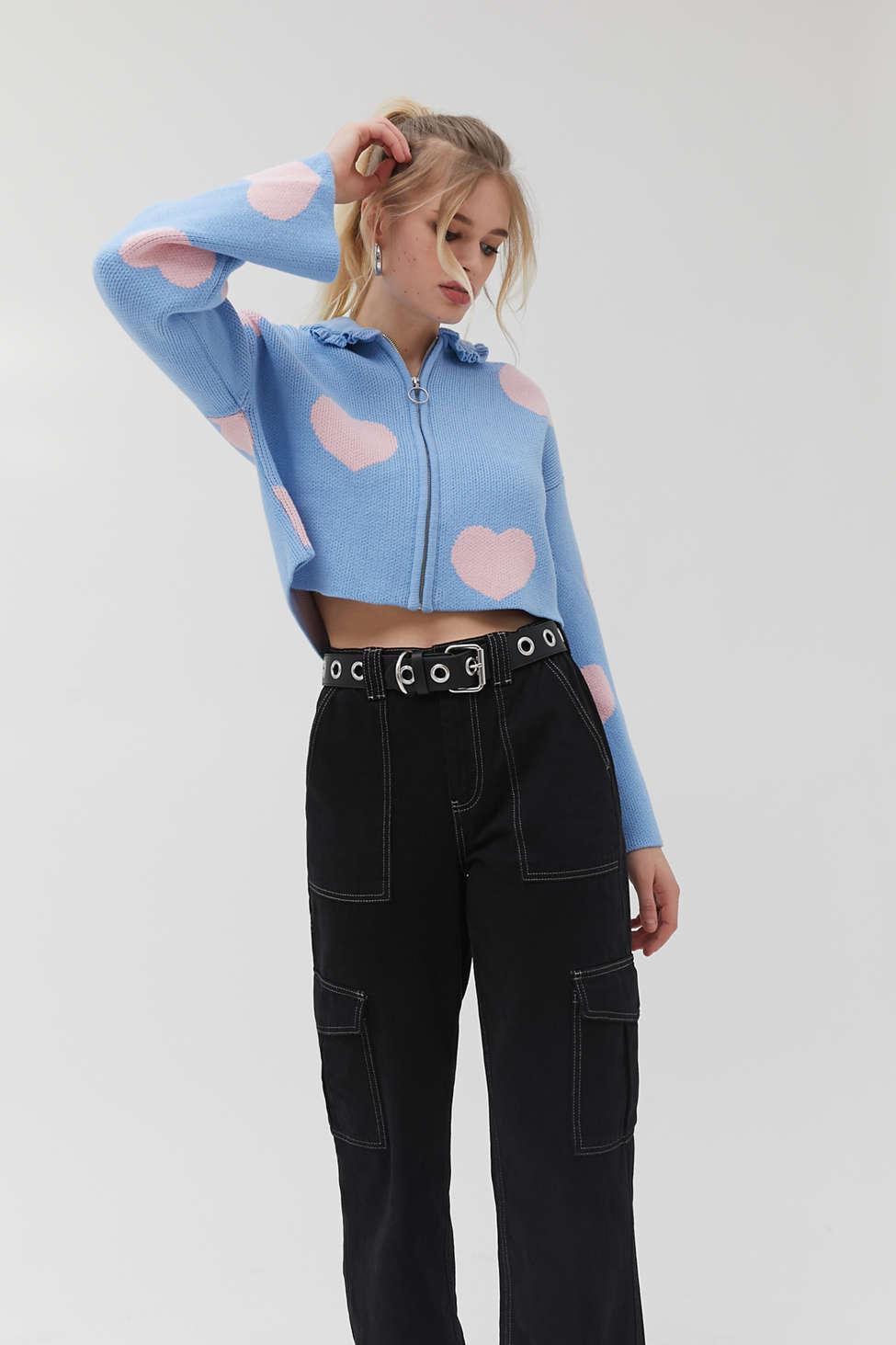 lazy oaf love me forever zip up cardigan