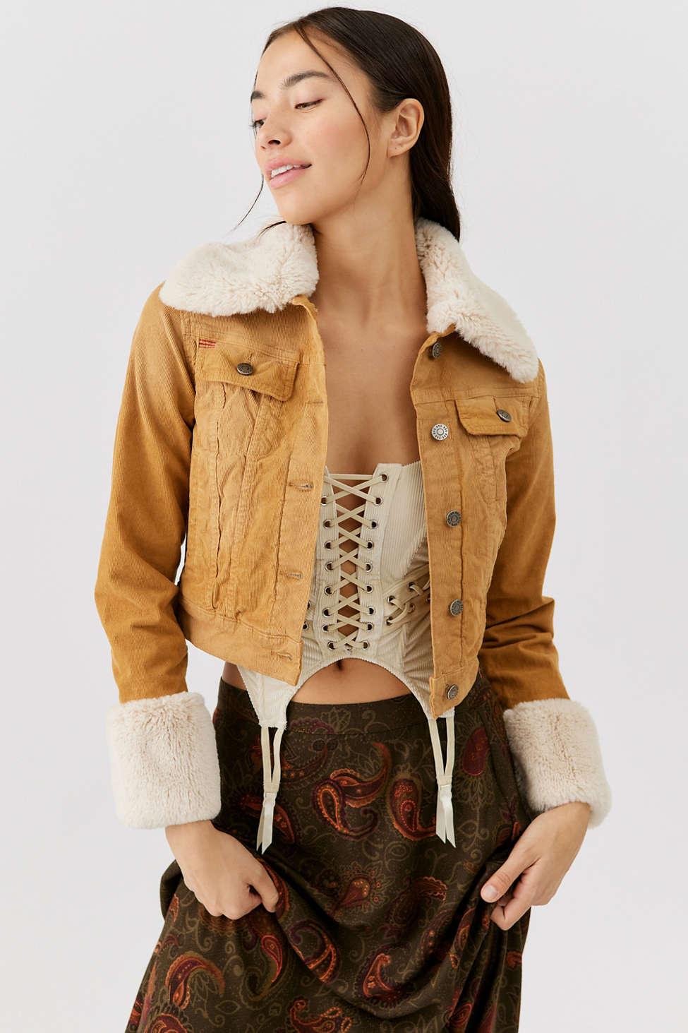 Corduroy faux top fur jacket