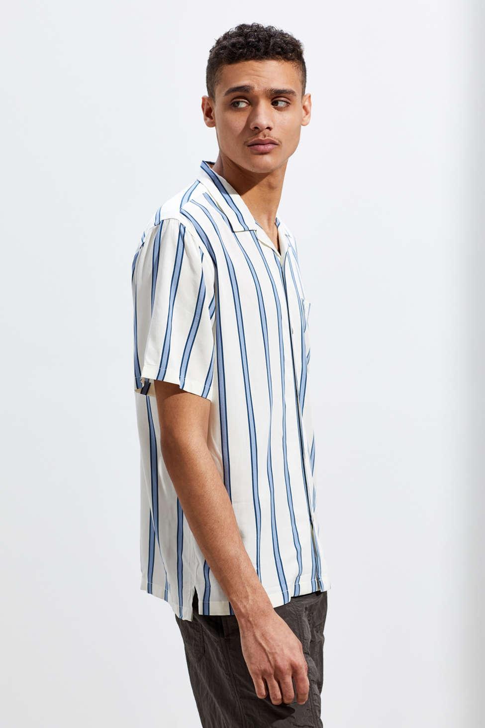 Urban Outfitters Uo Sport Striped Rayon Short Sleeve Button-down Shirt in  White for Men | Lyst