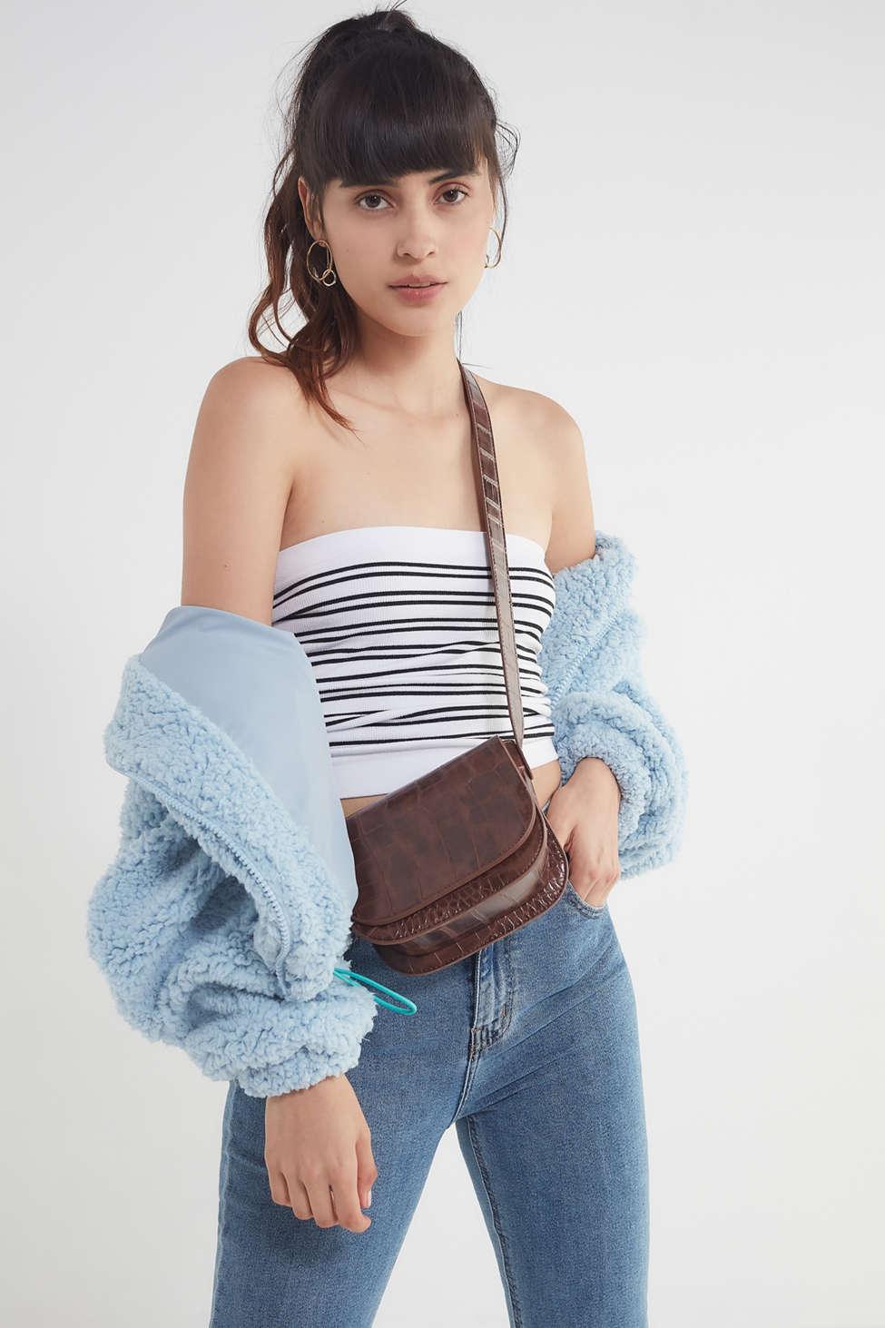 uo willow fuzzy drawstring teddy jacket blue