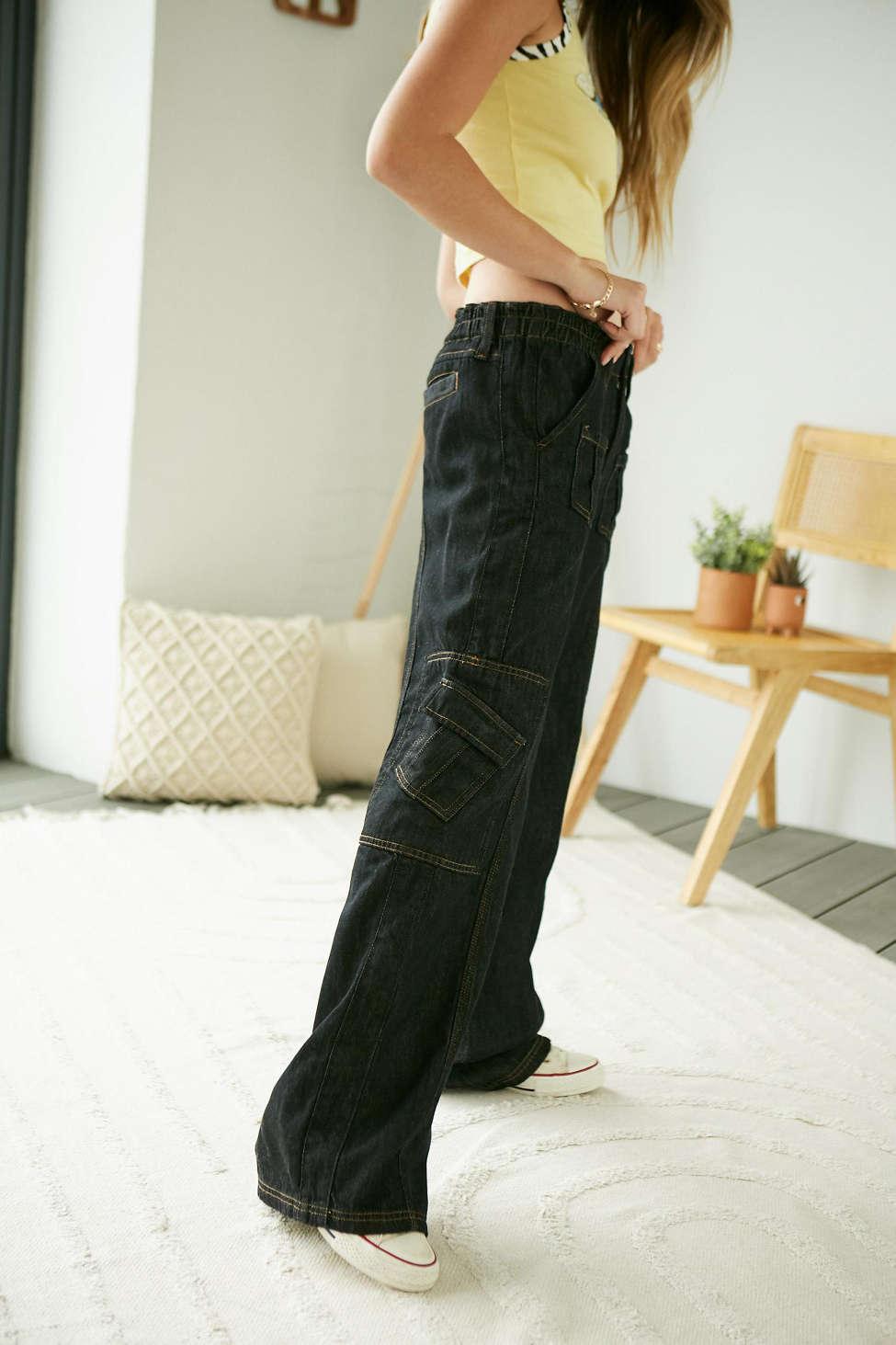 Low-rise denim cargo pants